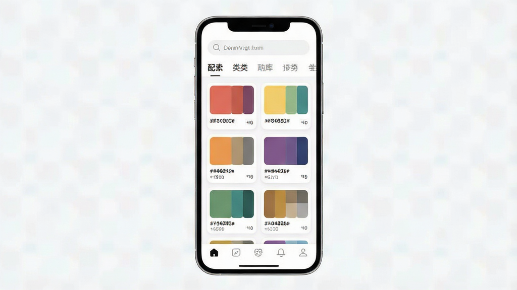 һ��չʾ��ɫ��App���Ľ����ͼƬ��������һ�������ֻ���Ļ����Ļ����ʾ����ɫ��App�������棬���ְ��������������ͷ����ǩ���м�����������ʽ���е���ɫ��Ƭ��ÿ�ſ�Ƭչʾһ����ɫɫ��Ͷ�Ӧ��ʮ������ɫֵ���ײ��е���ѡ��������Ű�������������ִ���ϸ��Բ�󣬻��ʸɾ���ͼƬ�����ְ�������ɫ�⡱�������޶���Ԫ�ء�