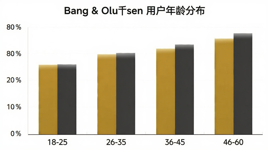 Bang & Olufsen �û�����ֲ���״ͼ������Ϊ�����18-25��26-35��36-45��46-60������Ϊ�û�ռ�Ȱٷֱȣ���״ͼ��ɫΪ��ɫ�����ɫ���䣬ͼ������Ϊ��Bang & Olufsen �û�����ֲ����������ɾ���࣬�����������޶���Ԫ��