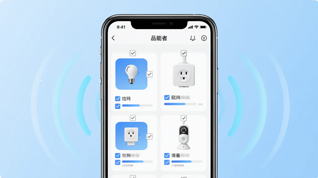 һ��չʾƷ����App�����������ܵ�ͼƬ��������һ���ֻ���Ļ��ʾƷ����App�������豸���棬��Ļ��ͬʱ���ֶ�������豸ͼ������ݡ���������������ÿ��ͼ���Ա��й�ѡ��ͽ�������ʾ�����������ֻ���Χ��WiFi�źŲ�����ɢ���Ӿ�Ч�������Ƽ���ʮ�㣬����Ϊ����ɫ���䣬�����������޶���Ԫ��