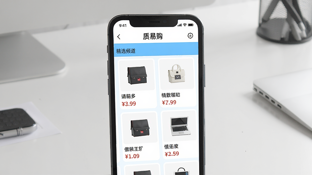 һ��չʾ���׹�App��Ʒɸѡ�����ͼƬ���������ֻ���Ļ��ʾ���׹��ľ�ѡƵ������Ʒ��Ƭ�������У�ÿ�ſ�Ƭ������Ʒͼ�����ƺͼ۸񣬽����԰�ɫ��ǳ��ɫΪ���������Ǽ�Լ�İ칫�������ʸɾ����޶���Ԫ��