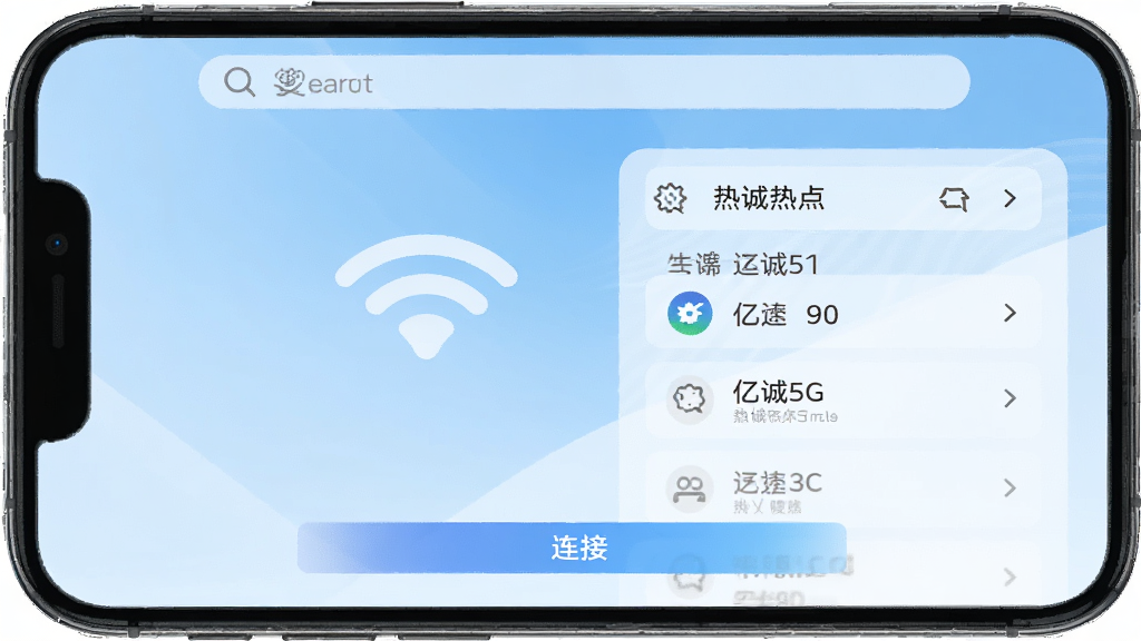 �ڳ�5G���������棬�ֻ���Ļ������ʾWiFi�ź�ͼ��͸����ȵ��б������������������ײ������Ӱ�ť������Ϊǳ��ɫ���䣬������ִ������������ɾ��޶���Ԫ��