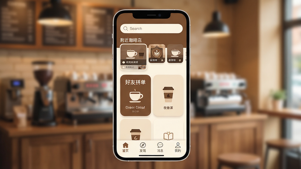 ���ѿ���App������ȫòչʾ�������������ֻ���Ļ����Ļ����ʾ����ɫ���̰�ɫΪ��ɫ���Ľ��棬�������������͸������ȵ��б����м��Ǻ���ƴ����Ƭ�Ϳ��ȱ�ͼ�꣬�ײ�����������ҳ�����֡���Ϣ���ҵ��ĸ�ͼ�꣬��������ܰ�Ŀ��ȹݻ����黯������ִ���ƽ��ϸ��Բ�󣬻��ʸɾ����޶���Ԫ��