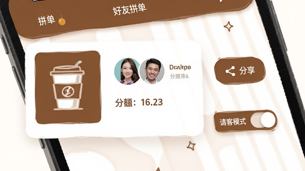 ���ѿ���App����ƴ�����棬�ֻ���Ļ��ʾƴ����Ƭ����Ƭ���п�����Ʒͼ�ꡢ����ͷ��ͷ�̯���Ա��з�����ť�����ģʽ���أ���������ÿ���ɫϵ�����ּ�࣬���ʸɾ����޶���Ԫ��