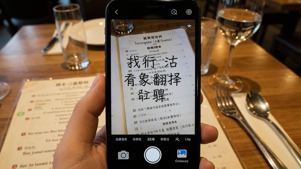 һ������App�����շ��빦����ʾͼ���������ֻ�����ͷ��׼һ��Ӣ�Ĳ˵�����Ļ�ϵ�����ʾ�������������֣������·������հ�ť�������ڣ������ǲ������棬���дʵ����������