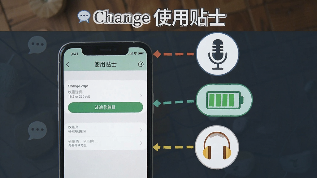 һ��չʾChangeʹ��ע�������ͼ��ʾ��ͼ������Ϊ�ֻ���Ļ��ʾȨ�����ý��棬�Ա�����˷硢��ء�������ͼ�꣬���Ϊ��ƽ����Ϣͼ��ɫ�����������ʸɾ���ͼƬ������Ϊ��Changeʹ����ʿ��
