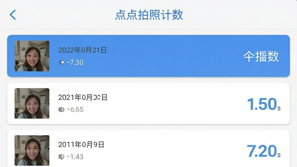 ��������ռ�����Ӧ�õ���ʷ��¼ҳ�棬�б�չʾ����������¼��ÿ���������ڡ�����ͼ���������֣��������࣬��Ƭʽ���֣���ɫǿ��ɫ�����������޶���Ԫ��