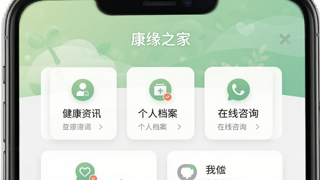 һ���ֻ���Ļչʾ�š���Ե֮�ҡ�APP�������棬���涥������͵ĵ���ɫ���䱳�����м��������Ŀ�Ƭʽ���֣�����������Ѷ�����˵�����������ѯ��ͼ�ꡣ�������Ǳ�ƽ����ƣ���ɫ�԰ס��̡�ǳ��Ϊ��������ɾ�������û�ж�������ֺ͹��Ԫ�أ���������ϸ�壬���ֳ�һ��רҵ����ܰ��ҽ�ƽ��������Χ��