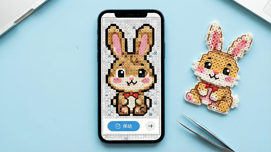 һ��չʾƴ�����ͼֽApp�ڸ���ͼֽԤ�������ͼƬ�������������ֻ���Ļ����Ļ����ʾһ�ŷŴ��Ŀ�ͨ����ƴ��ͼֽ��ÿ�����ظ���ɫ�����ɼ�����Ļ�·��б��水ť��������ʾ���ֻ��Ա߷���һ��ƴ�õ�ƴ�����ӳ�Ʒ��һ�����ӣ�������ǳ��ɫ���棬������¼�࣬���ʸɾ��޶���Ԫ�ء�