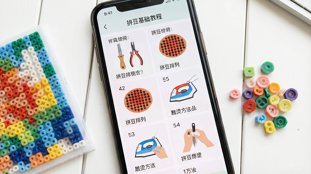 һ��չʾƴ�����ͼֽApp�����ֽ̳�ҳ���ͼƬ�������������ֻ���Ļ����Ļ����ʾƴ�������̵̳�ͼ�Ĳ��裬�������߽��ܡ�ƴ�����С����̷����ȣ�������������ͼֱ�ۣ��ֻ��Ա߷���һ��ƴ��ģ��ͼ��Ų�ɫƴ���������ǰ�ɫ���棬��������죬���ʸɾ��޶���Ԫ�ء�