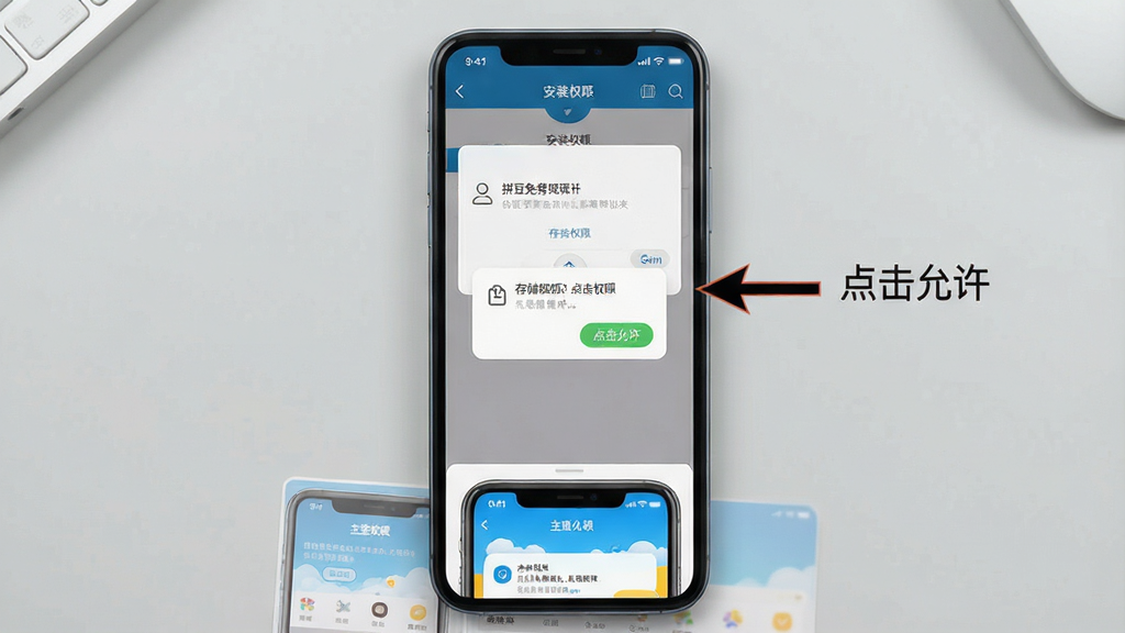 һ��չʾƴ�����ͼֽApp���ֻ��ϲ��������ͼƬ�������������ֻ���Ļ����Ļ����ʾApp�İ�װȨ�����ý���ʹ洢Ȩ�޵������Ա��м�ͷ��ע��������������ֻ��·���App����������ͼ��������ǳ��ɫ���棬�����ֱ�ۣ����ʸɾ��޶���Ԫ�ء�