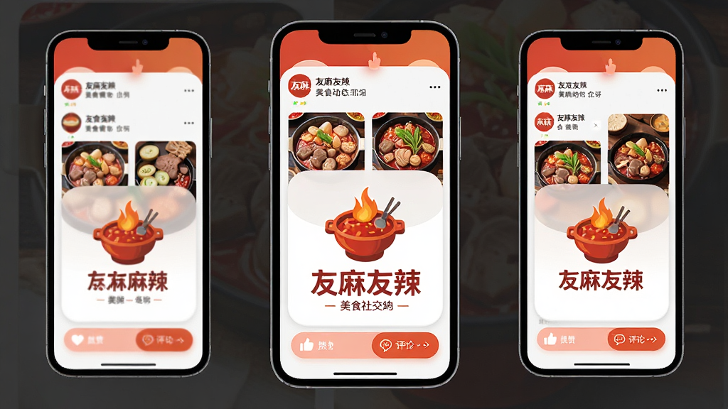 �������� ��ʳ�罻App������ȫò ����Ϊһ�������ֻ���Ļչʾ ���ֶ�������ʳ��̬�ٲ��� �м�����Ŀ���������ͼ��������������ֱ�ʶ �Ű�������½ṹ ����ִ���ƽ�� ϸ�ڰ������ůɫ����Բ��Ƭ���������۰�ť ���ʸ��� �ɾ� �޶���Ԫ��
