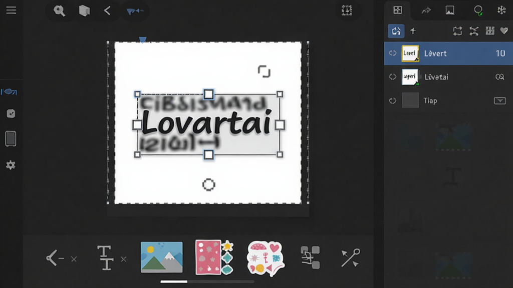 Lovartai����������������༭�����ͼ�������������ֻ���Ļ������Ϊ�м��Ǻ����������ײ������֡�ͼƬ����������ֽ���������Ҳ���ͼ���б�������ִ���ƽ��ϸ���ϻ�����ѡ����һ������ͼ�㲢��ʾ�����򣬻��������ɾ����޶���Ԫ�ء�