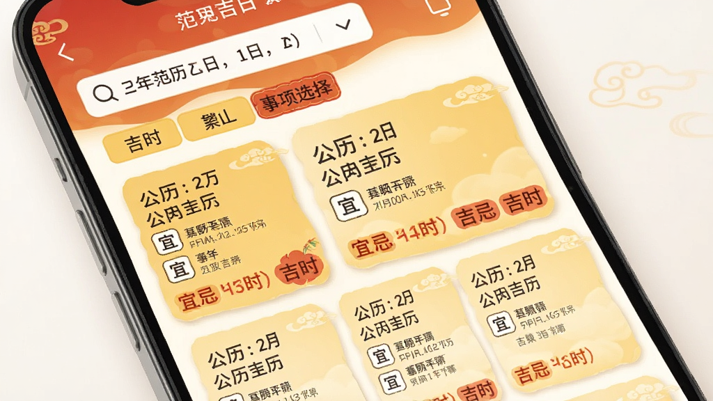 ���������ռ��ղ�ѯ���ҳ�棬�ֻ�������ʾ���ڷ�Χɸѡ��������ѡ���ǩ���·��г�����Ƽ����տ�Ƭ��ÿ�ſ�Ƭ�����������ڡ�ũ�����ڡ��˼�ժҪ�ͼ�ʱ��ע����ɫ��ů�ƺ����Ϊ�������ֲ��ÿ�Ƭʽ���У�����ִ��Ҵ��д�ͳ��ζ�����ʸɾ�����