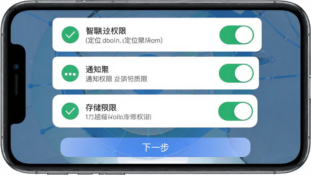 ��������Ӧ��Ȩ�������������棬�ֻ���Ļ����ʾ��λȨ�ޡ�֪ͨȨ�ޡ��洢Ȩ����������ѡ�ÿ��ѡ��������ɫ�Թ�������˵�����ײ�����һ����ť������࣬��ɫ��ˬ�����ʸɾ����޶���Ԫ��