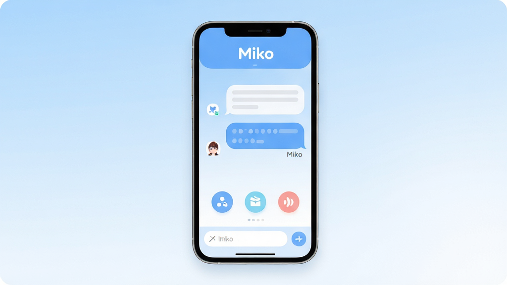 Miko���ܻ������ֺ��Ľ���ȫòչʾ�������������ֻ���Ļ����Ļ����ʾMiko�ĶԻ����������棬���涥����