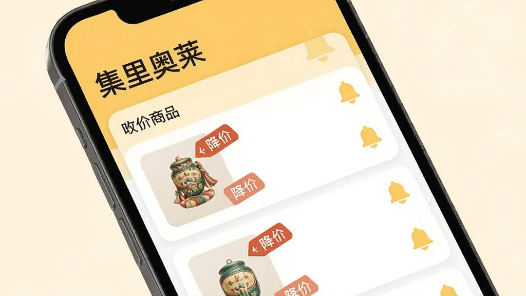 ��������ղؼ��뽵�����ѽ��棬�ֻ���Ļ����ʾ��������������ֺ��ղ���Ʒ�б���ÿ����Ʒ�Ա��н��۱�ǩ������ͼ�꣬���ּ�࣬������£�ů��ɫ�������ʸɾ����޶���Ԫ��