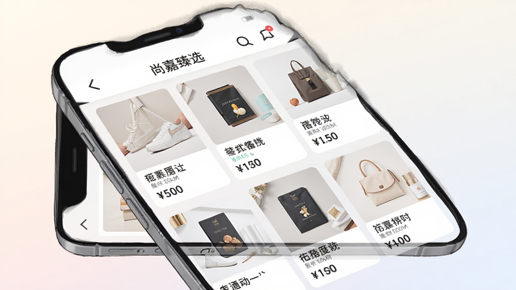 һ��չʾ�м���ѡÿ�վ�ѡ��Ʒҳ��Ĳ廭������������һ���ֻ���Ļ����Ļ���������������Ʒ��Ƭ��ÿ�ſ�Ƭ������ƷͼƬ�����ƺͼ۸��ǩ����������͵�ǳɫ���䣬��������ִ���ϸ�ھ��£����ʸɾ����޶���Ԫ��