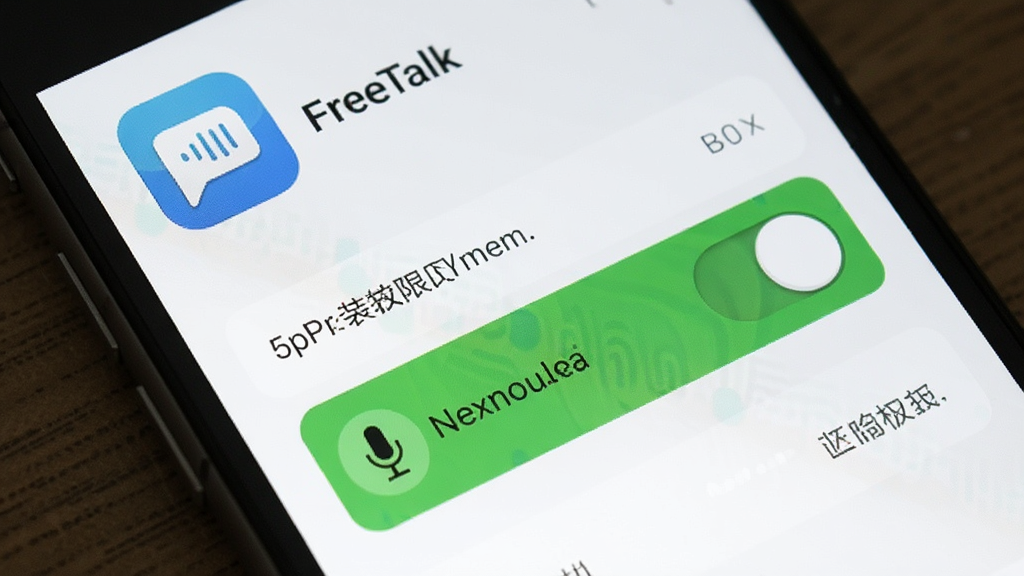 FreeTalk安装权限设置示意图,手机屏幕展示应用权限管理页面,突出显示麦克风权限开关,界面简洁,带有