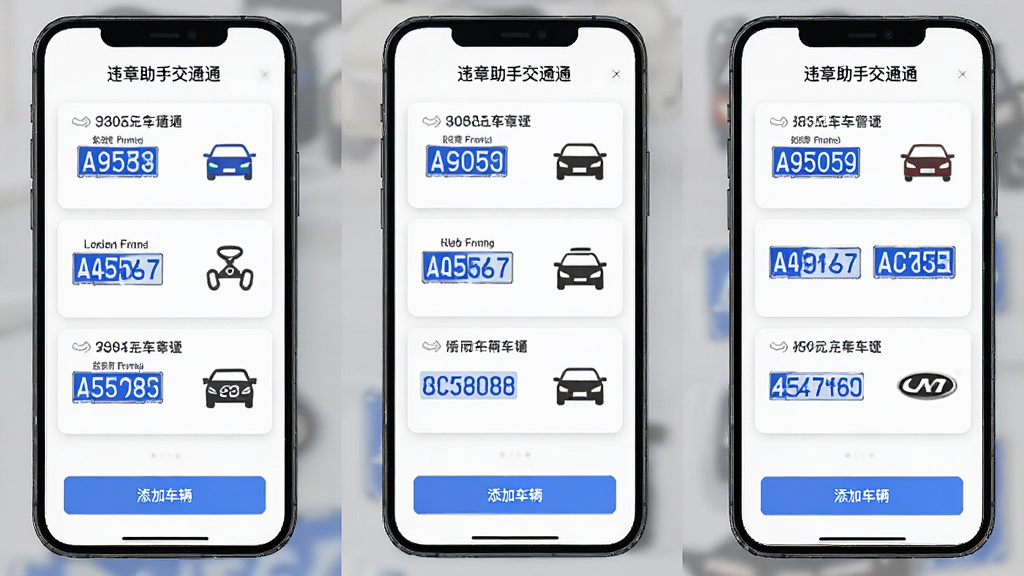 ������һ���ֻ�Ӧ�ý��棬����Ϊ��Ƭʽ�б����Ű����룬����Լ��ϸ�ھ��£����ʸɾ��޶���Ԫ�ء�������չʾ��Υ�����ֽ�ͨͨ���ĳ�������ҳ�棬�ж��ų�����Ƭ��ÿ�ſ�Ƭ���г��ƺźͳ���Ʒ��ͼ�꣬�ײ������ӳ����İ�ť������Ϊ��ɫ����Ƭ����΢��Ӱ�������������������һ�־�Ȼ����ĸо���