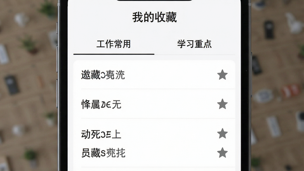 �ֻ�Ӧ���ڵ������ղ�ҳ�棬�������⡰�ҵ��ղء����·��С��������á���ѧϰ�ص㡱���������ǩ��ÿ�����������ǲغ����յĴ����б��������Ҳ����Ǳ�ͼ�꣬������ɫ�����沼������������Լ�����ʸɾ��޶���Ԫ��