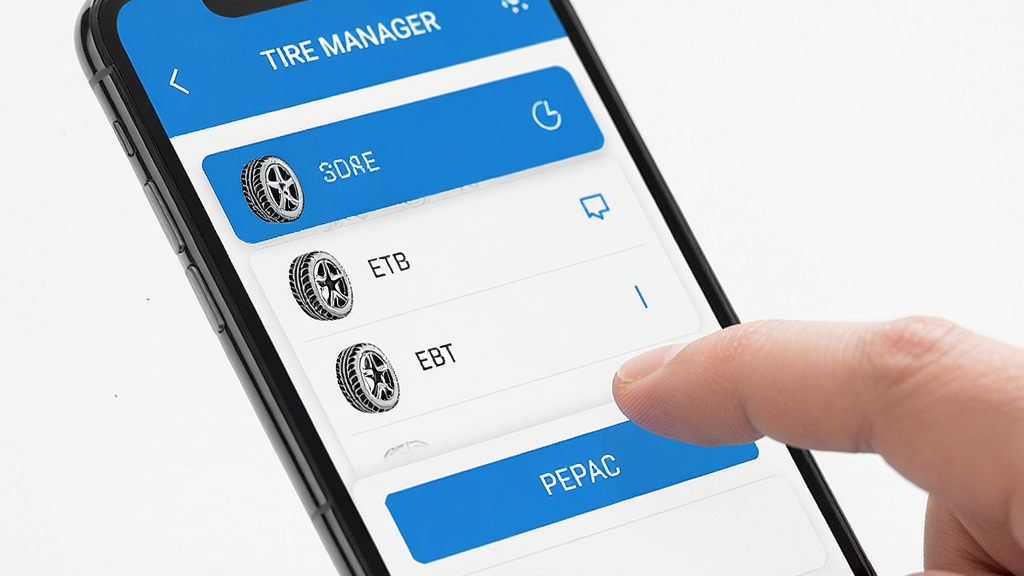 Tire Manager���ֻ��ϵĲ���������д��չʾ��̥�б���¼�밴ť����ָ���ڵ����Ļ����������������������ɫ������࣬���ʸɾ��޶���Ԫ��