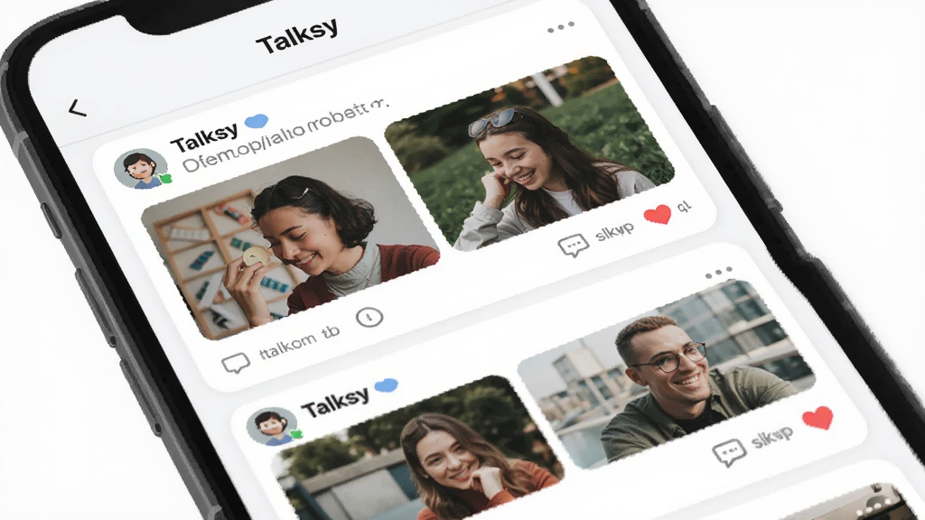 һ��չʾTalksy��̬���������ʾ��ͼ������Ϊ�ֻ���Ļ�е��ٲ�����Ƭ���֣��Ű��Ϸ����û�������������̬��ͼƬ�����Ϊ���¼�Լ�磬ϸ�ڰ�������С���ĺ���������ͼ�꣬���ʸɾ��������޶���Ԫ�ء�