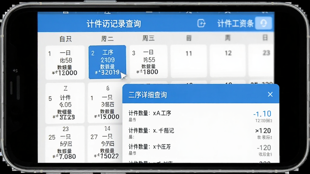 �Ƽ���������ʷ��¼��ѯ���棬�ֻ���Ļ��ʾ������ͼ��ÿ�������·���ע�˵���ļƼ���������������ĳһ�쵯����ϸ�б���չʾ�������й���ļ�¼����������ɫ�Ͱ�ɫΪ�����������������ֱ�ǩ��ȷ�����ʸɾ��޶���Ԫ�ء�