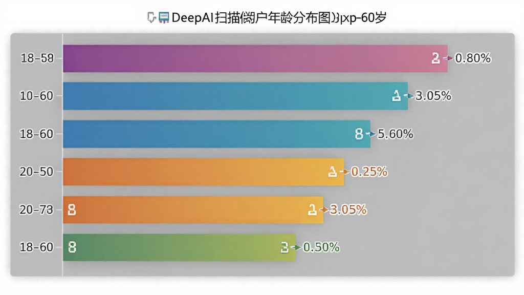 DeepAIɨ�����û�����ֲ���״ͼ������Ϊ��״ͼչʾ18-60�겻ͬ������û�ռ�ȣ�����Ϊ������״���У��Ű�����ע������Ҳ���ʾ�ٷֱȣ�������ݿ��ӻ���ƽ��ƣ�ϸ�ڰ���������ɫ�������ֵ��ǩ�����������ɾ��޶���Ԫ��