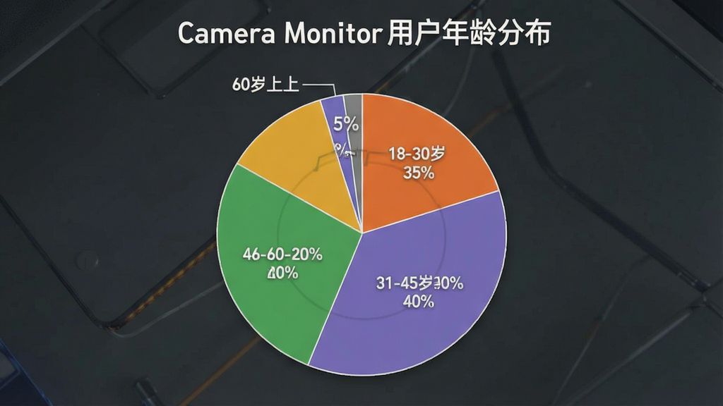 һ��չʾCamera Monitor�û�����ֲ��ı�״ͼ�������Ǳ�ͼ��ͼ����Ϊ�ĸ��������ֱ��ע18-30��35%��31-45��40%��46-60��20%��60������5%�����־��У��Ű�����������Լ����ϸ������ɫ�������ԣ���ע�������������ʸ���ɾ����޶���Ԫ�أ�ͼƬ�д������֡�Camera Monitor�û�����ֲ�����