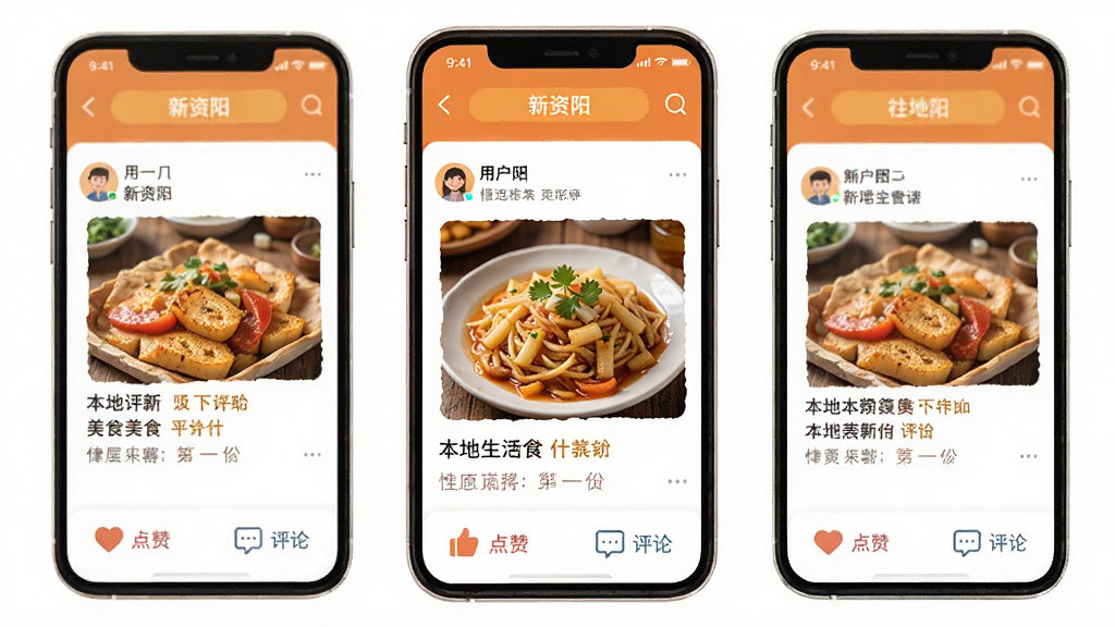 չʾ����������APP���������������棬�ֻ���Ļ����ʾ�û������ı������̬��������ʳ��Ƭ���������ۣ��·��е��޺�����ͼ�꣬������ůɫ��Ϊ�������������������ܰ�Ѻã����ʸɾ����޶���Ԫ��