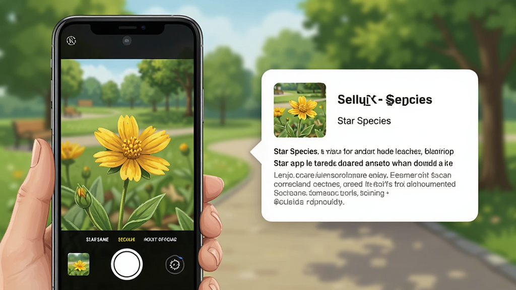 һ��չʾStar Species����ʶ���ܵ�ʾ��ͼ�����������һ���ֻ���������һ���ɫС�����Ҳ൯��ʶ������Ƭ����Ƭ����ʾֲ�����ƺͼ�����֣������ǻ��⹫԰������������ȷ���������ҷ������Ű����������дʵƫ�廭��ϸ�����������ʸɾ����޶���Ԫ��