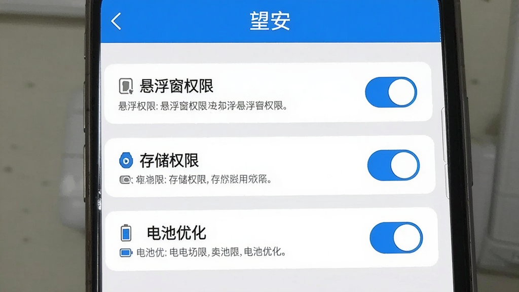 һ��AI���ɵ�ͼƬ������չʾ��������App���ֻ��ϵ�Ȩ�����ý��棬��Ļ����ʾ��������Ȩ�ޡ����洢Ȩ�ޡ�������Ż������������ÿ���������Ҳ��п��ذ�ť���������࣬������ɫ������˵�����������ʸɾ����޶���Ԫ��