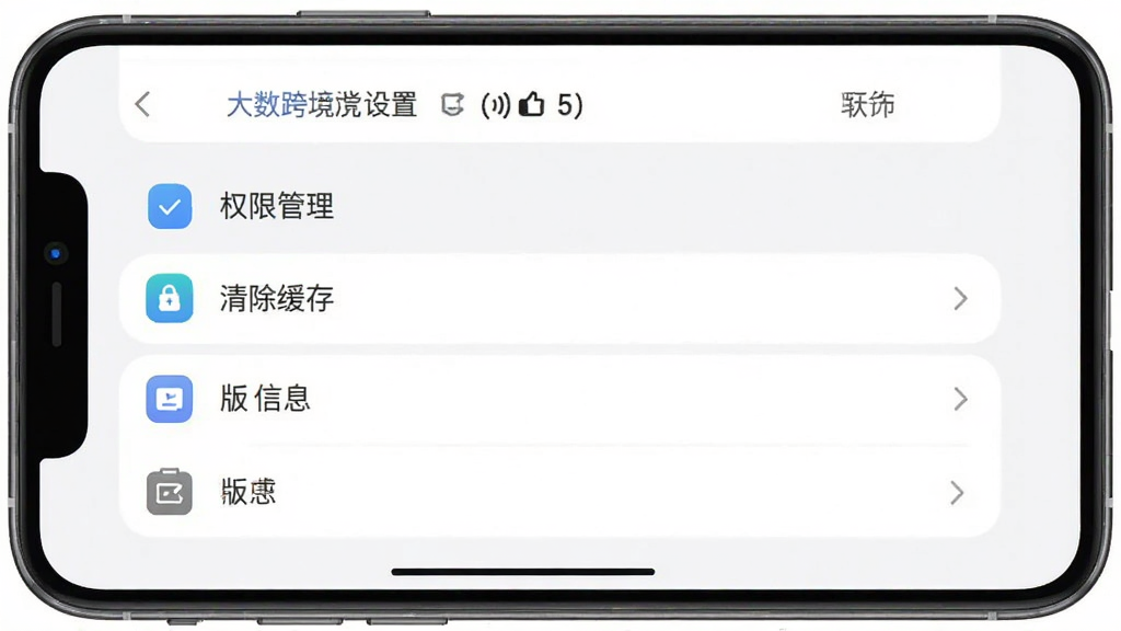 �����羳App���ý����ͼ���ֻ���Ļ��ʾȨ�޹�����������桢�汾��Ϣ��ѡ�����ɾ����࣬ͼ����������ɫ�԰�ɫ��ǳ��Ϊ�������ʸɾ��޶���Ԫ��