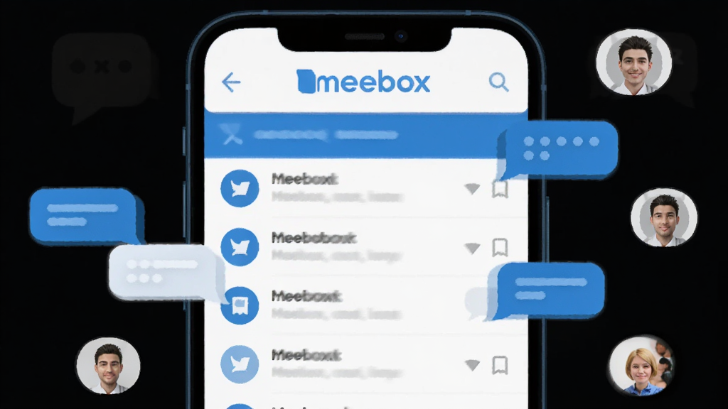 Meebox �罻����Ӧ��������չʾ���ֻ���Ļ��������ˬ�������б���������ʾ Meebox ��־��������ɫ���ִ���ƽ����ƣ���Χ�������������ݺͺ���ͷ��ͼ�꣬�ɾ����࣬�����������޶���Ԫ��