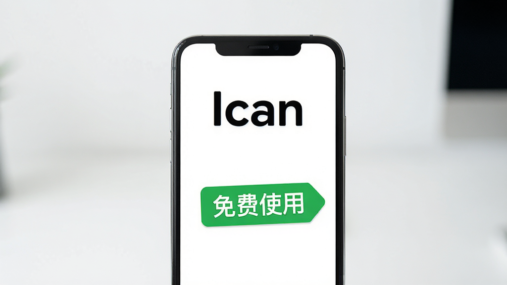 一张展示Ican无广告免费使用的图片,画面中手机屏幕显示Ican应用界面,界面顶部有