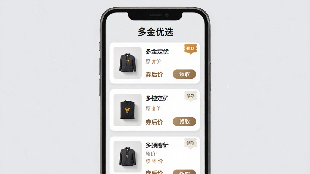 �����ѡ�Ż�ȯ�ۺϹ��ܽ��棬�ֻ���Ļ��ʾ��Ʒ�б����Ż�ȯ��ǩ����Ļ�Ϸ��С������ѡ�����ֱ�ʶ������Ϊǳ��ɫ������Ϊ����Ƭʽ���У�ÿ�ſ�Ƭ������Ʒ����ͼ�����ơ�ԭ�ۡ�ȯ��ۺ���ȡ��ť������ִ���Լ��ϸ�����������ʸɾ����޶���Ԫ��