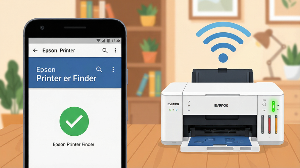 һ��չʾ�ֻ����ӡ���������ӵĳ���ͼ������������һ����׿�ֻ���Ļ��ʾEpson Printer FinderӦ�ý��棬�Ա���һ̨��ɫ��������ī��ӡ������������ܰ�ļ�ͥ�鷿���������ֲ������ҶԱȹ�ͼ������ֻ���дչʾ���ӳɹ�����ɫ�Թ�ͼ�꣬�Ҳ��ӡ���Ϸ�Ư����WiFi�źŲ��ƣ����Ϊ�ִ���ƽ�廭�磬ϸ�����ֻ���������������ʾ��Epson Printer Finder������ӡ���������ɫָʾ�����𣬻��ʸɾ��޶���Ԫ�أ�����ɫ������������