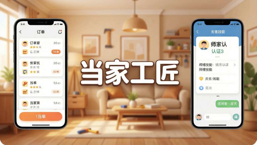 ���ҹ���App������ȫòչʾ��������������Ŀ�ġ����ҹ������ĸ�����Logo����������ܰ�ļҾ�װ�޳���������ֻ���Ļ��ʾ�����б���������ť���Ҳ��ֻ���Ļչʾʦ��������֤ҳ���������棬���������Գƣ�����ִ���ƽ����ϸ��Բ����ͣ����ʸɾ��������޶���װ��Ԫ��