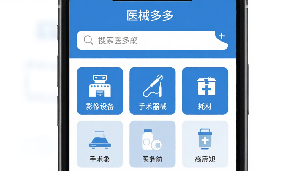 ҽе���Ӧ��������չʾ������������һ�������ֻ�����Ļ��ʾ��ҽе��ࡱApp����ҳ�������������Ϸ���������Ŀ���м���ҽ����е����ͼ����Ӱ���豸��������е���Ĳĵȣ���������רҵ��������ɫ�����ʸɾ����޶���Ԫ�أ���ƽ����Ʒ��