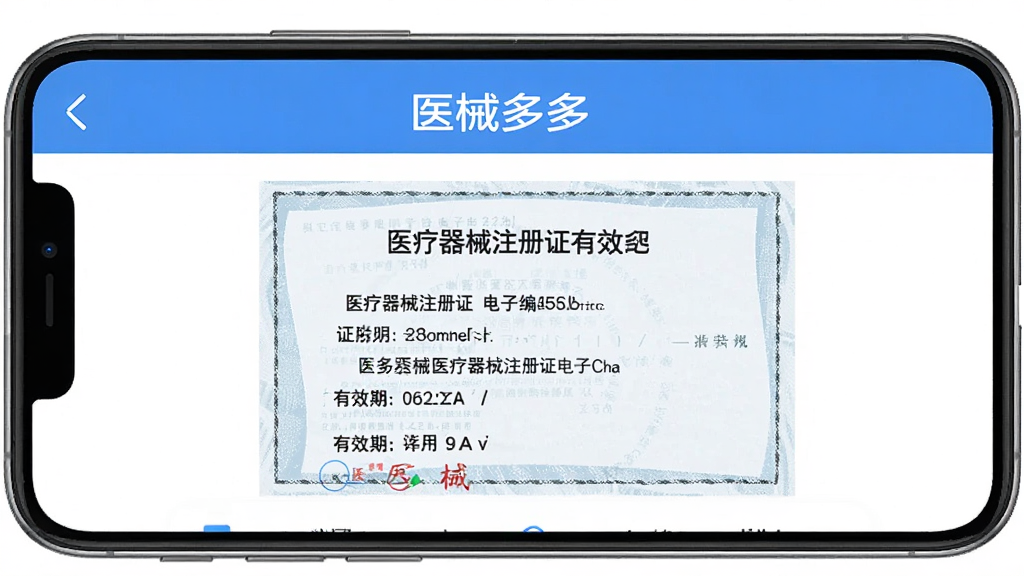 ҽе���Ӧ���ڵ����ʲ�ѯҳ�棬�ֻ���Ļ��ʾ��ҽе��ࡱApp��չʾҽ����еע��֤�ĵ��Ӱ���ʽ����������֤����ź���Ч�ڣ�����ɾ����ص�ͻ������Ʒ���Ͻ���������ɫ������������