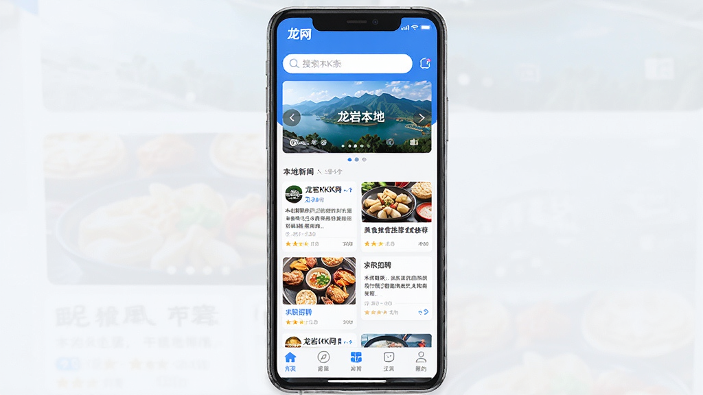 һ��չʾ�ֻ���Ļ��ͼƬ����Ļ���ǡ�����KK������App���棬���沼�������������������������ұ��ط羰�ֲ�ͼ���м�����Ϣ����Ƭ�������������š���ʳ�Ƽ�����ְ��Ƹ�Ȱ�飬�ײ��ǵ����������������¼�࣬����ɫ�Ͱ�ɫΪ��ɫ�������ʸɾ��������޶���Ԫ��