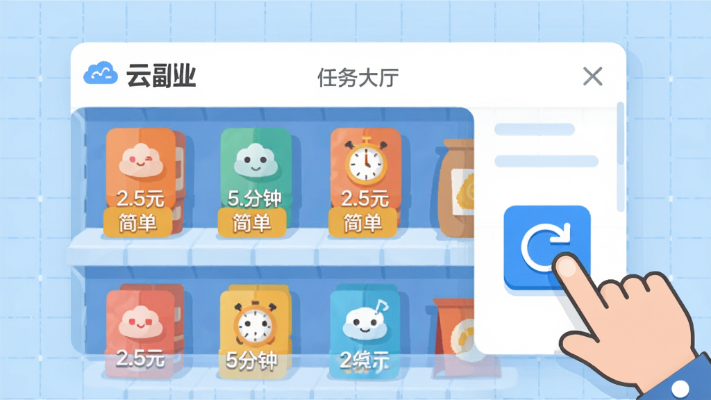 һ�ű�ƽ�����Ĳ廭�������С��Ƹ�ҵ��APP������������汻�Ŵ�չʾ����������ͼ�����л����ϵ���Ʒһ���������У�ÿ��ͼ���Ա߱�ע�š�2.5Ԫ������5���ӡ������򵥡��ȱ�ǩ��������ǳ��ɫ�����񣬻����Ҳ���һ����ͨ��ָ���ڵ��ˢ�°�ť����������ã�ɫ�����죬���ʸɾ�