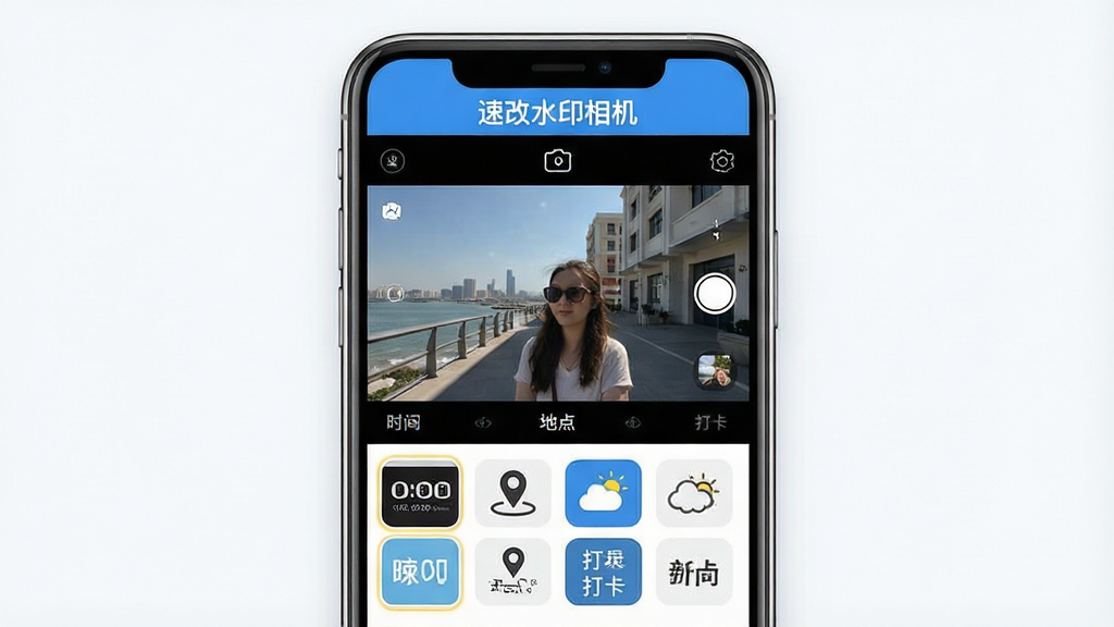 һ��չʾ���ٸ�ˮӡ�����App���Ľ�����ֻ�����ͼ�������������ֻ���Ļ����Ļ����ʾ���ȡ����ȡ�����·��ж��ˮӡģ������ͼ������ʱ�䡢�ص㡢�������򿨵���ʽ����Ļ�����С��ٸ�ˮӡ��������ֱ�ʶ�����岼�ּ�࣬����ִ���ƽ��ɫ��������Ϊ����ϸ��Բ�󣬻��ʸɾ��������޶���Ԫ��