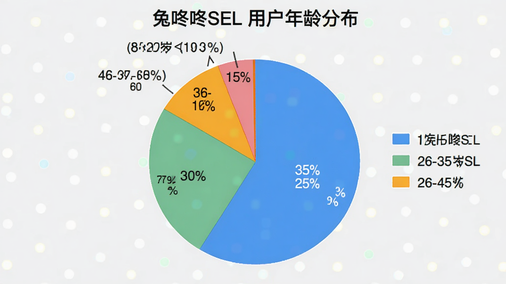 兔咚咚SEL 用户年龄分布饼状图,图表显示18-25岁占比25%,26-35岁占比30%,36-45岁占比20%,46-60岁占比15%,60岁以上占比10%,饼图颜色区分明显,有图例标注,风格简洁,标题“兔咚咚SEL 用户年龄分布”