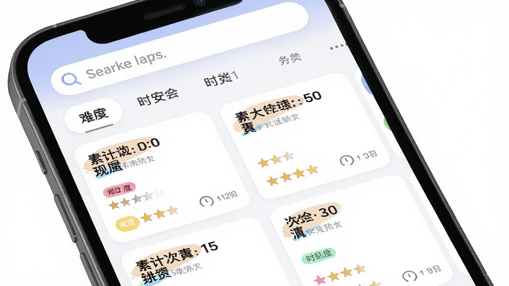 һ�Ÿ��Ҷ�Ӣ��App���ز�ѡ����棬�������ֻ���Ļ�������Ϸ���������ͷ����ǩ���м����زĿ�Ƭ�б���ÿ�ſ�Ƭ�б��⡢�Ѷ��Ǽ���ʱ�����Ű����������б��������õ������ڣ�ϸ���в�ɫ��ǩ���֣����ʸɾ����޶���Ԫ��