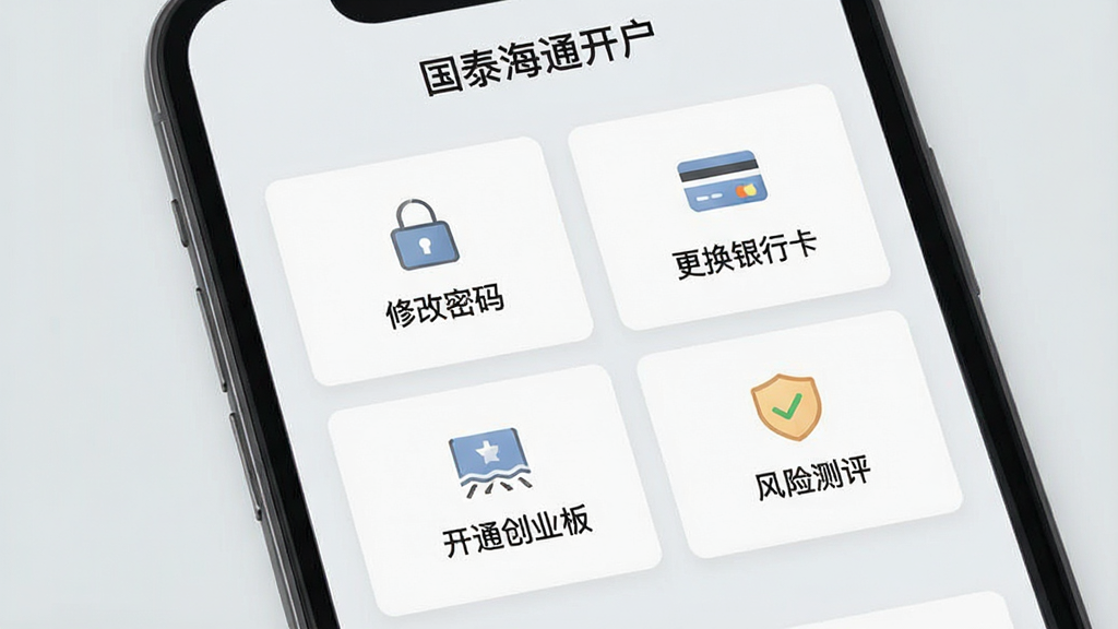 һ���ֻ�Ӧ�ý���չʾͼ�������С���̩��ͨ������APP��ҵ�����ҳ���Կ�Ƭʽ�������У���Ƭ�Ϸֱ���С��޸����롱���������п�������ͨ��ҵ�塱�����ղ����������֣�ÿ�ſ�Ƭ���ж�Ӧ�ļ�Լͼ�꣬����Ϊǳ��ɫ��������ͳһ���࣬��������������Ԫ��