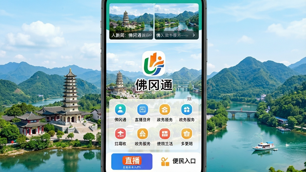һ���ֻ���Ļչʾ���ͨAPP�������ͼƬ������������APP��logo�����ơ����ͨ���������Ƿ���صĵر꽨������ɽ��ˮ��ʵ���ںϣ��������������������ּ�࣬�����������ֲ�ͼ���м����������ͼ�����񣬵ײ���ֱ���ͱ�����ڣ����ʸɾ����޶���Ԫ��