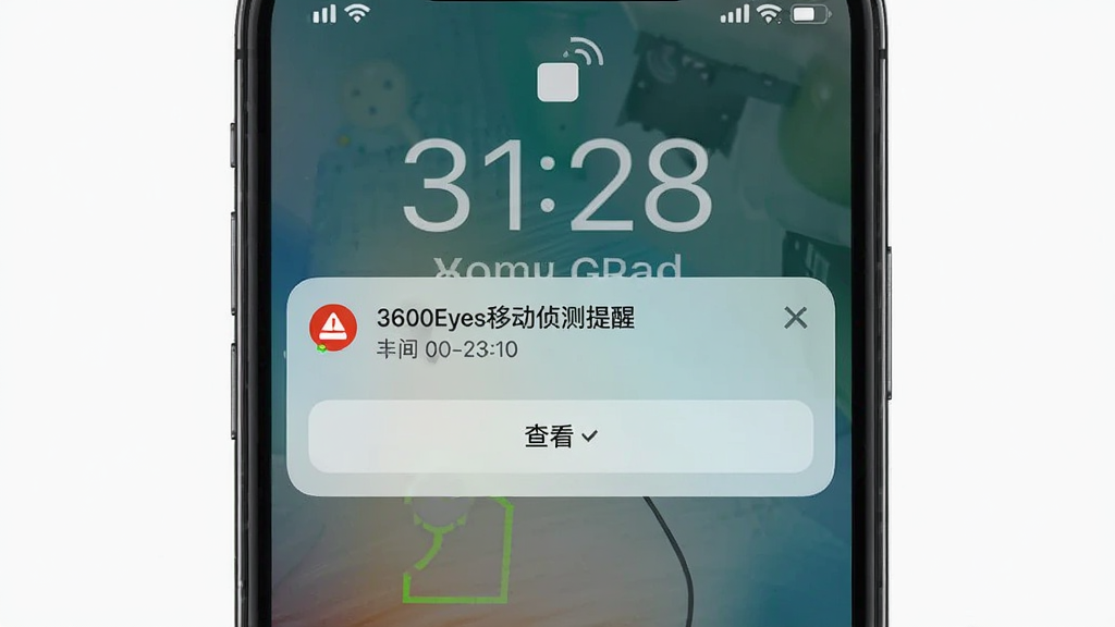 һ��չʾ3600Eyes�ƶ�������ѹ��ܵ�ͼƬ���������ֻ��������浯����ظ澯֪ͨ������Ϊ֪ͨ��Ƭ������ʾ���Ű�����������Լ�ִ���ϸ�ڰ���֪ͨ���⡢ʱ������鿴��ť�����ʸ���ɾ��޶���Ԫ��