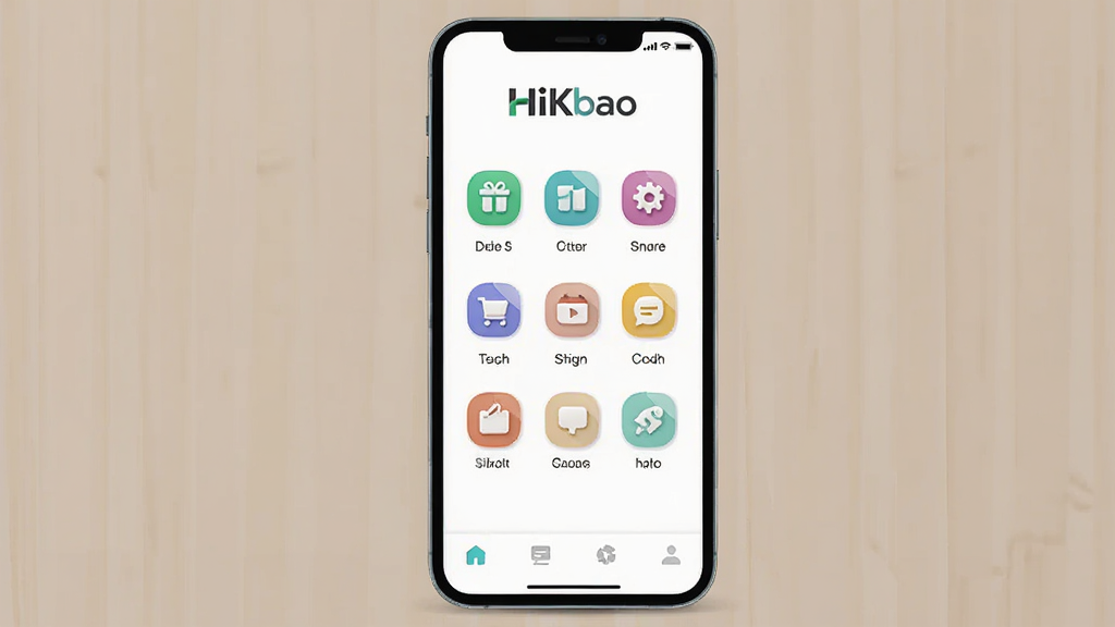 һ��չʾHiKbao�����������ͼƬ���������ֻ���Ļ����Ļ����ʾ��HiKbaoӦ�õ���ҳ�����ּ�࣬������HiKbao��Logo���м��Ǻ��Ĺ���ͼ�����У��ײ��ǵ��������Ű�����������ִ���ƽ����ϸ��Բ�󣬻��ʸɾ����޶���Ԫ��