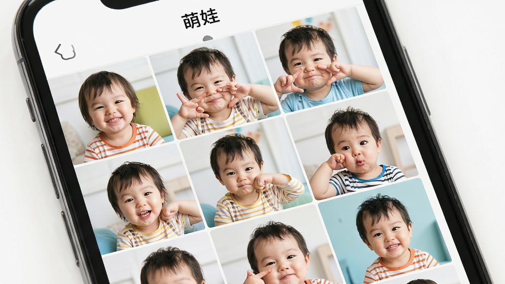 ������� ���������棬�������ֻ���Ļ��ʾ����б�������������״���еĶ�ͯ��Ƭ����ͼ�������С����ޡ������ǩ���Ű����룬����Ǽ�Լ��ˬ��ϸ������Ƭ��΢Ц�������Ȳ�ͬ���飬�����������ɾ��޶���Ԫ��
